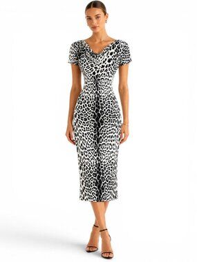 Gruppo GFT Black White Silk Animal or Snake Print Silk Midi Dress Italian 2 4 ?